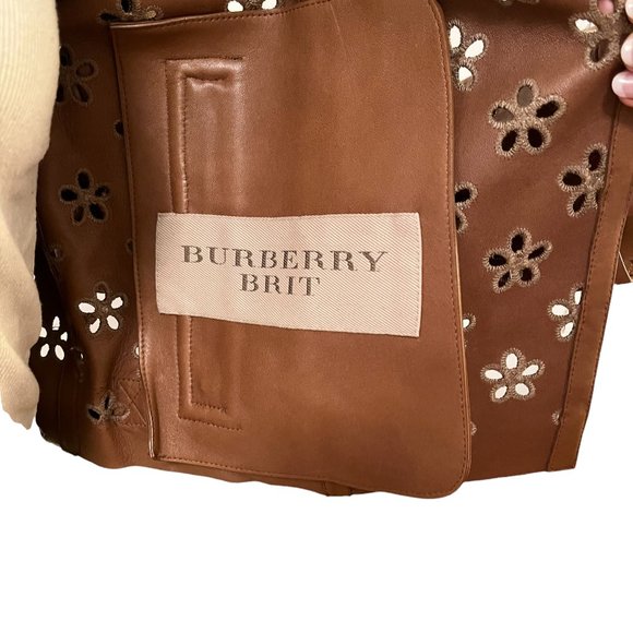 Burberry Lambskin Laser Cut Flower Perforated Motorcycle Biker Jacket Camel Sz4 - Picture 16 of 16